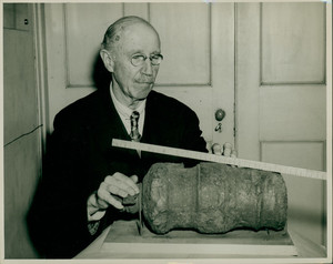 Half-length portrait of William Sumner Appleton, facing front, looking down at object, Christian Science Monitor, Feb. 15, 1947
