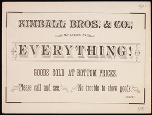 Trade card, Kimball Bros. & Co., dealers in general merchandise, Sanford, Maine