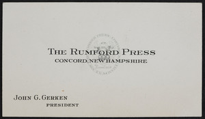 Trade card for The Rumford Press, Concord, New Hampshire, undated