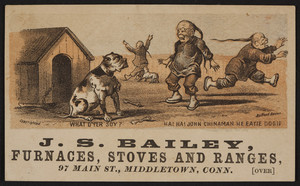 Trade card for J.S. Bailey Furnaces, Stoves and Ranges, 97 Main St., Middletown, Conn., undated