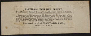 Advertisement for C.S. Harvard & Co., Harvard's Egyptian Cement, Boston, Mass., undated