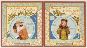 New Year's card, depicting the old year as a white-bearded man and the new year as a young boy