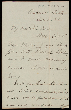 John H. Elliott to Thomas Lincoln Casey, December 1, 1881