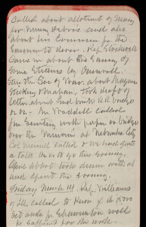 Thomas Lincoln Casey Notebook, February 1890-April 1890, 27, called about allotment of money