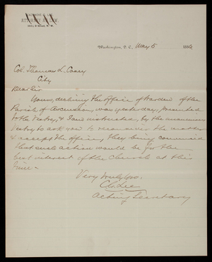 Charles Lee to Thomas Lincoln Casey, May 5, 1886