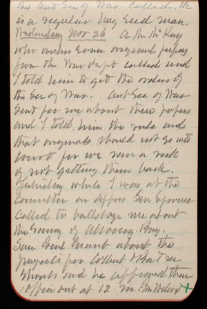 Thomas Lincoln Casey Notebook, October 1890-December 1890, 66, the asst Sec of War called. He