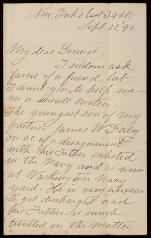 Jonathan Dwight to Thomas Lincoln Casey, September 21, 1892
