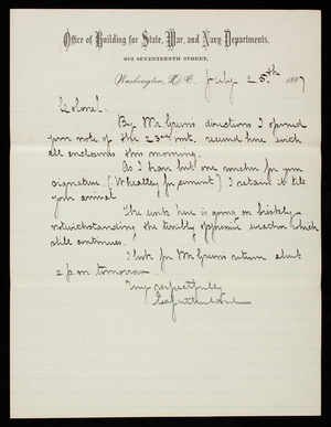 Ed. Sutherland to Thomas Lincoln Casey, July 25, 1887