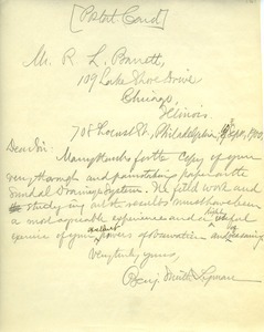 Letter from Benjamin Smith Lyman to R. L. Barrett