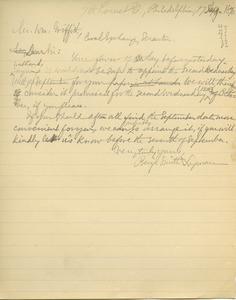 Letter from Benjamin Smith Lyman to William Griffith
