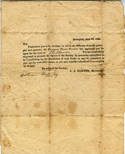 Form letter from J. A. Saxton to William Wells