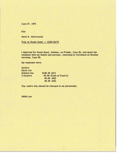 Memorandum from Mark H. McCormack to travel file