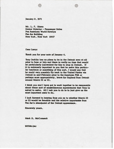 Letter from Mark H. McCormack to Larry F. Hines