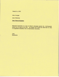 Memorandum from Judy A. Chilcote to John Munger