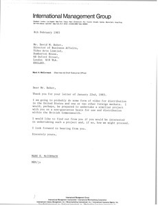 Letter from Mark H. McCormack to David M. Baker