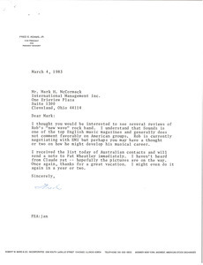 Letter from Fred E. Adams to Mark H. McCormack
