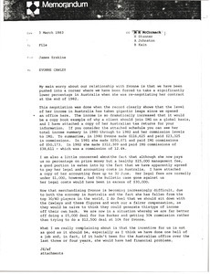 Memorandum from James Erskine to Evonne Cawley file