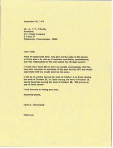 Letter from Mark H. McCormack to Tony O'Reilly