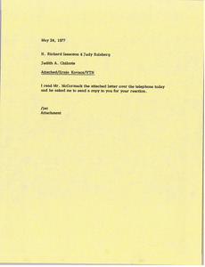 Memorandum from Judy A. Chilcote to H. Richard Isaacson and Judy Salsberg