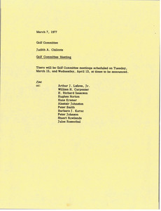 Memorandum from Judy A. Chilcote to golf committee