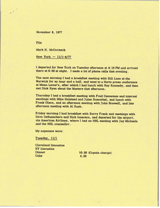 Memorandum from Mark H. McCormack to travel file