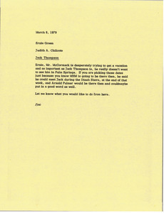 Memorandum from Judy A. Chilcote to Ernie Green