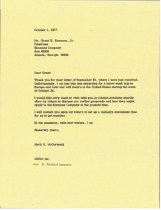 Letter from Mark H. McCormack to Grant G. Simmons