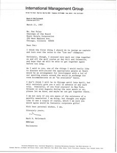 Letter from Mark H. McCormack to Pat Foley