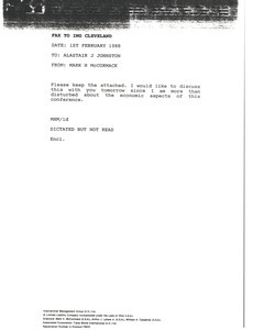 Fax from Mark H. McCormack to Alastair J. Johnston