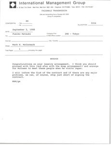 Fax from Mark H. McCormack to Fumiko Matsuki