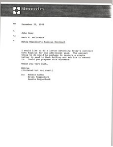 Memorandum from Mark H. McCormack to John Oney