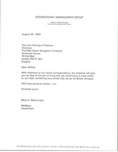 Letter from Mark H. McCormack to Lord Sterling of Plaistow