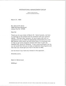 Letter from Mark H. McCormack to Edmund Burke