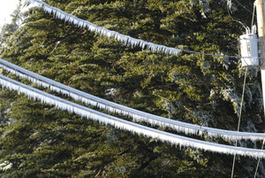 Thick ice accumulation on powerlines