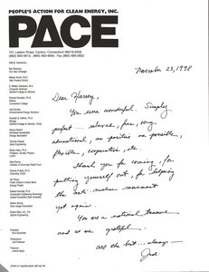 Letter from People's Action for Clean Energy, Inc. to Harvey Wasserman