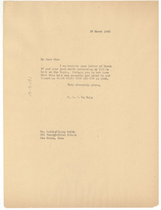 Letter from W. E. B. Du Bois to Luther Henry Smith