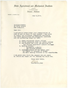 Letter from State Agricultural and Mechanical Institute for Negroes to W. E. B. Du Bois