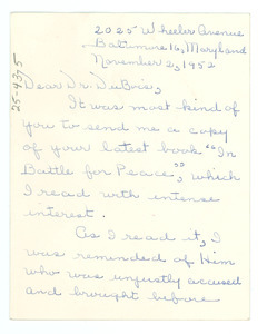 Letter from Dorothy Thompson to W. E. B. Du Bois