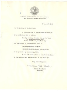 Circular letter from National Institute of Arts and Letters to W. E. B. Du Bois