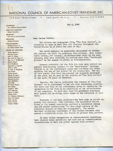 Letter from National Council of American-Soviet Friendship to W. E. B. Du Bois