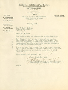 Letter from Brotherhood of Sleeping Car Porters to W. E. B. Du Bois