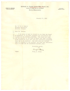 Letter from Edward A. Filene Good Will Fund to W. E. B. Du Bois