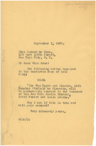 Letter from W. E. B. Du Bois to New York Public Library, 135th St. Branch