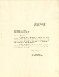 Letter from S. A. Sullivan to James A. Quinn