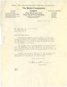 Letter from Better Community League of the 18th Division of the Thirty-Second Ward, Philadelphia to Mr. and Mrs. W. E. B. Du Bois