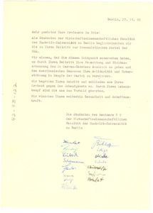 Letter from Humboldt-Universität zu Berlin to W. E. B. Du Bois