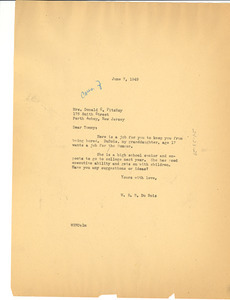 Letter from W. E. B. Du Bois to Mrs. Donald C. Fitzroy
