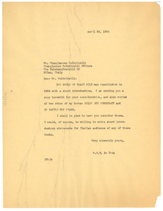 Letter from W. E. B. Du Bois to Ciangiacomo Feltrinelli