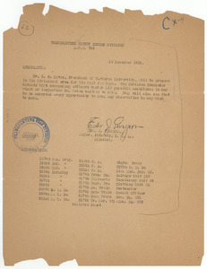 Memorandum from the Ninety Second Division headquarters