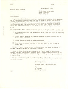 Circular letter from Japanese Peace Liaison Committee to W. E. B. Du Bois